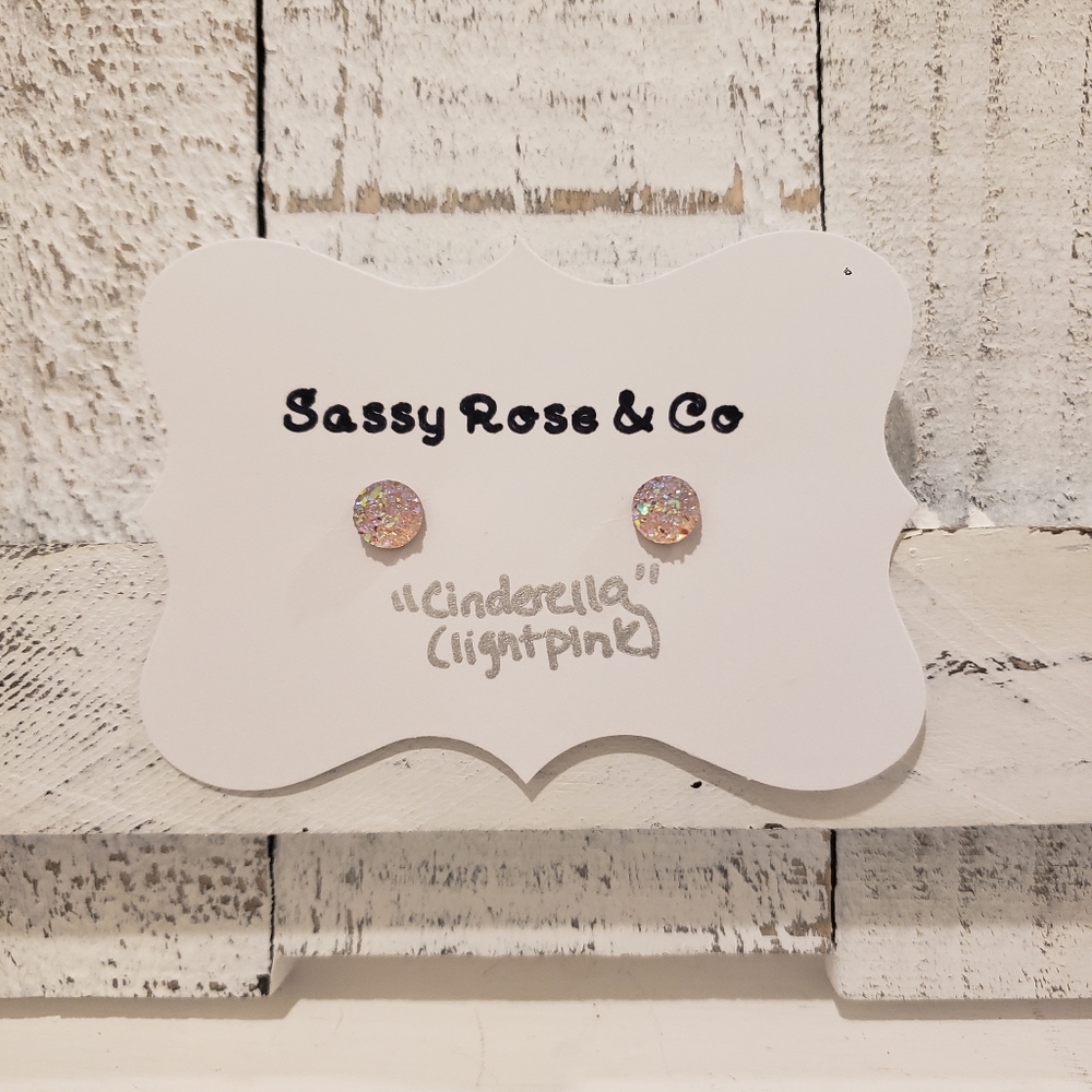 Druzy Stud Earrings "Cinderella Light Pink"